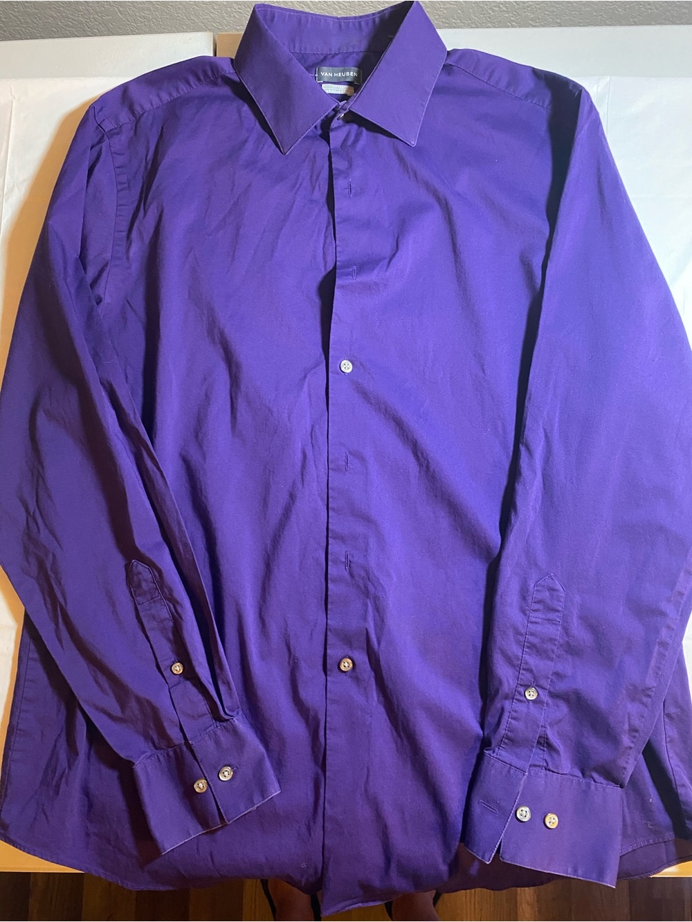 Van Heusen Fitted Wrinkle Free Dress Shirt Purple Long Sleeve L 16-16.5